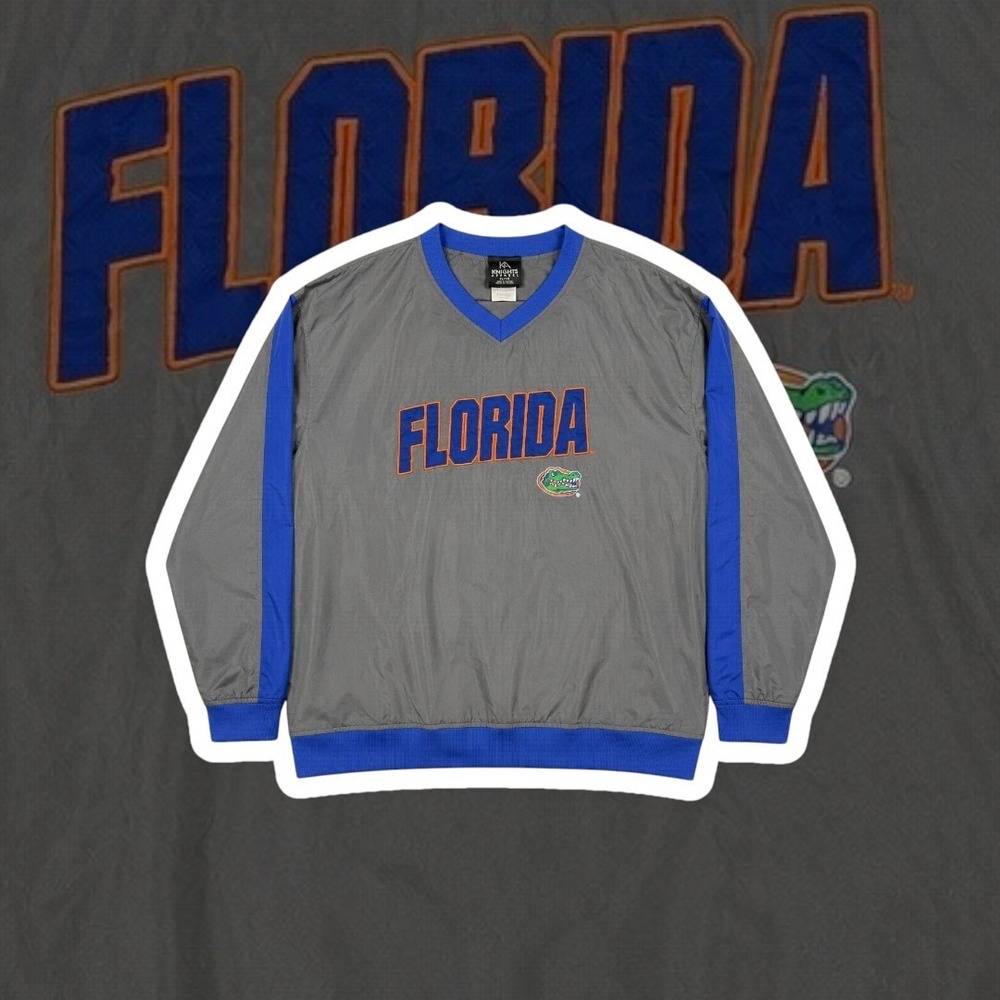 Knights Apparel Florida Gators Windbreaker Pullover Jacket XL Gray Blue V-Neck